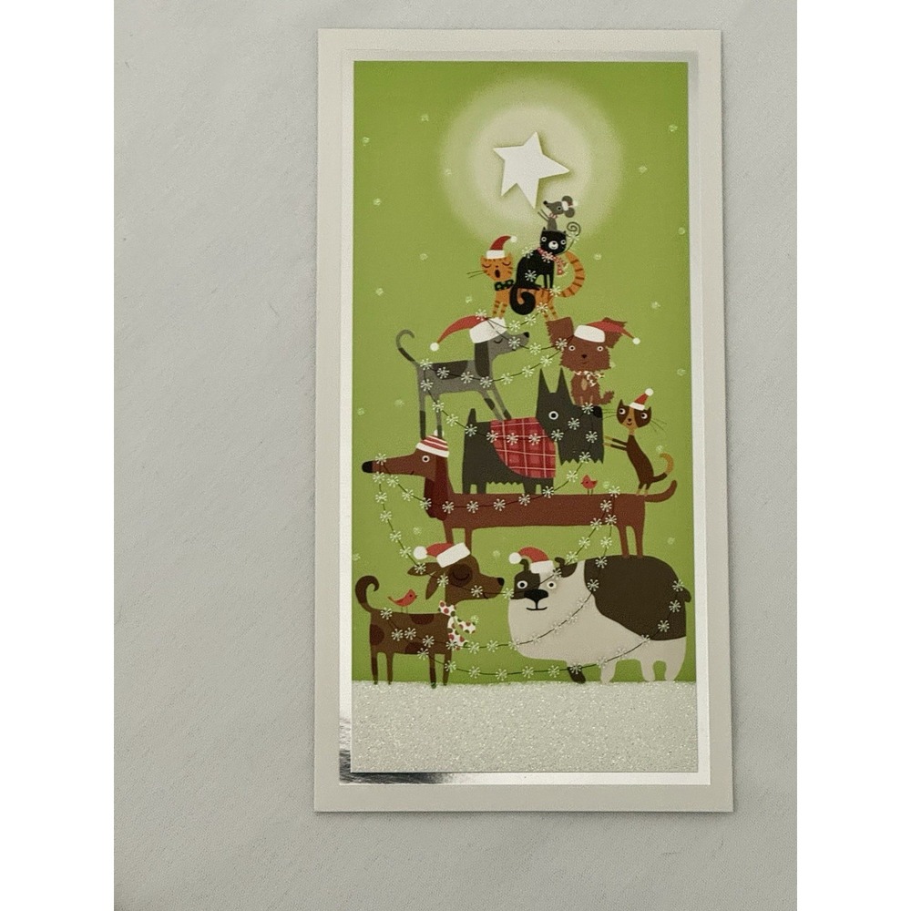 Dogs Cats Christmas Cards Glitter 12 Plus Envelopes Hallmark Holiday No Box